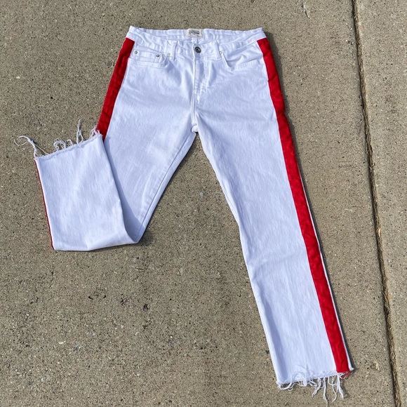 Zara Denim - Zara White Denim Raw Hem Jeans with Red Stripe